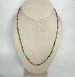 Handmade Tiny Faceted Round Ruby Zoisite Beaded Necklace, Dainty Twinkle Gemstone Necklace, Waterproof, Stainless Steel