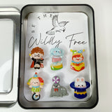 Kawaii Circus Fridge Magnets, Animal Characters, Set of 6 + Tin