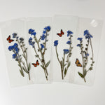Real Pressed Forget Me Not Bookmark with Monarch Butterfly Paper Speciman