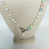 Pastel Morganite Round and Faceted Coin Beaded Necklace with Freshwater Pearl Accent, Gemstone Necklace, Waterproof, Stainless Steel