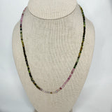 Handmade Tiny Faceted Round Ombre Tourmaline Beaded Necklace, Dainty Twinkle Gemstone Necklace, Waterproof, Stainless Steel