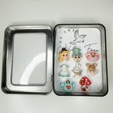 Wonderland Alice Kawaii Fridge Magnets, Set of 8 + Tin