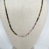 Handmade Tiny Faceted Round Ombre Tourmaline Beaded Necklace, Dainty Twinkle Gemstone Necklace, Waterproof, Stainless Steel