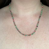 Handmade Tiny Faceted Round Ruby Zoisite Beaded Necklace, Dainty Twinkle Gemstone Necklace, Waterproof, Stainless Steel
