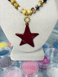 Mookite Rondelle Necklace, Glass Pearl Spacers with Merlot Enamel Star Charm, Gold Plated Stainless Steel Finishes, Fall Style Necklace