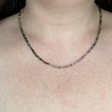 Handmade Tiny Faceted Round Ombre Tourmaline Beaded Necklace, Dainty Twinkle Gemstone Necklace, Waterproof, Stainless Steel