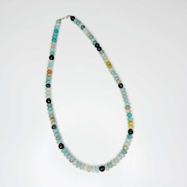 The Clarissa - 8mm Rondelle Amazonite and Faceted Smoky Quartz Necklace, Clarity and Courage Necklace