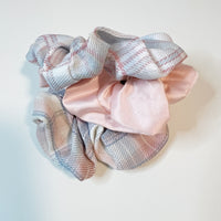 Plaid Scrunchies - 3 pack: white/blue/pink(2), pink satin