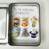 Kawaii Circus Fridge Magnets, Animal Characters, Set of 6 + Tin