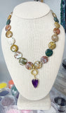 Handmade Rainbow Onyx with Amethyst Heart Charm, Gold Plated Stainless Steel, Interchangeable Charm Bail
