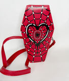 Small Novelty PU Leather Heart Coffin Bag, Fanny Pack, Coffin Shaped Crossbody Bag