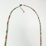 Handmade Tiny Faceted Round Ruby Zoisite Beaded Necklace, Dainty Twinkle Gemstone Necklace, Waterproof, Stainless Steel