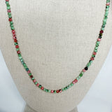 Handmade Tiny Faceted Round Ruby Zoisite Beaded Necklace, Dainty Twinkle Gemstone Necklace, Waterproof, Stainless Steel