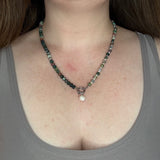 Fancy Jasper Rondelle and Faceted Coin Beaded Necklace with Freshwater Pearl Accent, Gemstone Necklace, Waterproof, Stainless Steel