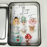 Wonderland Alice Kawaii Fridge Magnets, Set of 8 + Tin