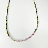 Handmade Tiny Faceted Round Ombre Tourmaline Beaded Necklace, Dainty Twinkle Gemstone Necklace, Waterproof, Stainless Steel