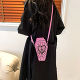 Small Novelty PU Leather Heart Coffin Bag, Fanny Pack, Coffin Shaped Crossbody Bag