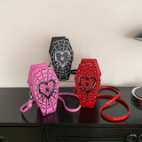 Small Novelty PU Leather Heart Coffin Bag, Fanny Pack, Coffin Shaped Crossbody Bag