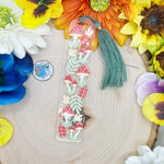 Mushroom Acrylic bookmark with green tassel