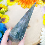 Druzy Moss Agate Diamond Tower (A) Chipped point