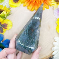 Druzy Moss Agate Diamond Tower (A) Chipped point