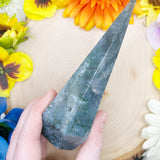 Druzy Moss Agate Diamond Tower (A) Chipped point