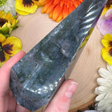 Druzy Moss Agate Diamond Tower (A) Chipped point