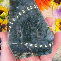 Druzy Moss Agate Diamond Tower (A) Chipped point