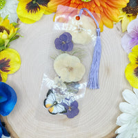 Real Pressed Purple & White Pansy Flower Bookmark with Light Purple Tassel