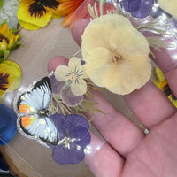 Real Pressed Purple & White Pansy Flower Bookmark with Light Purple Tassel