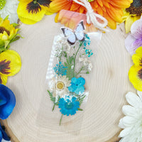 Real Pressed Blue & White Wildflower Bookmark with White Twine