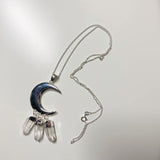 Clear Quartz Silver Plated Moon Pendant on 22 inch Sterling Silver Chain