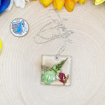 Fern Rose Leaf Insect Resin Necklace on a 24-inch Sterling Silver Chain